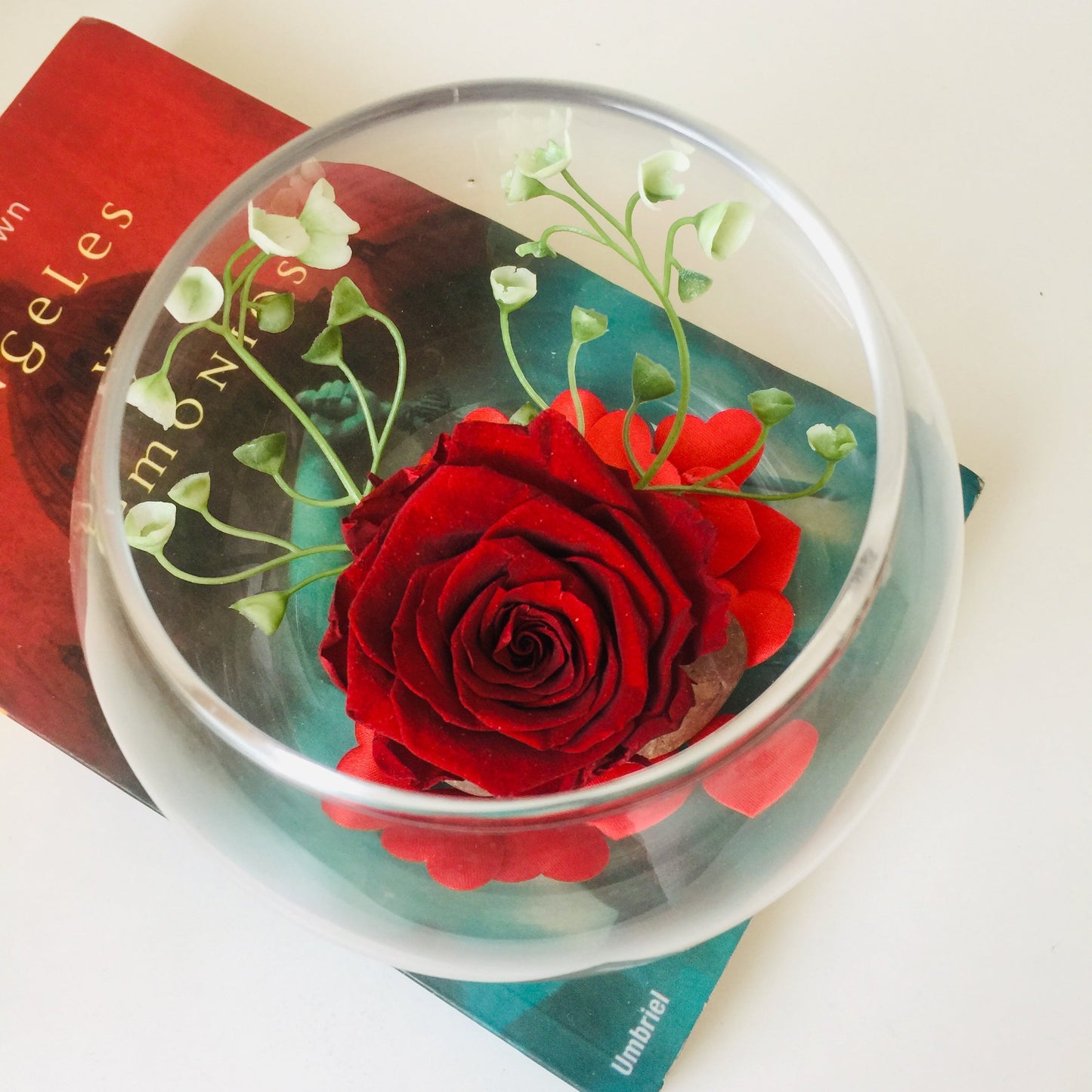 Rosa eterna en pecera de vidrio